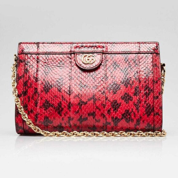 Gucci Red/Black Snakeskin Ophidia Small Shoulder Bag - Picture 1 of 11
